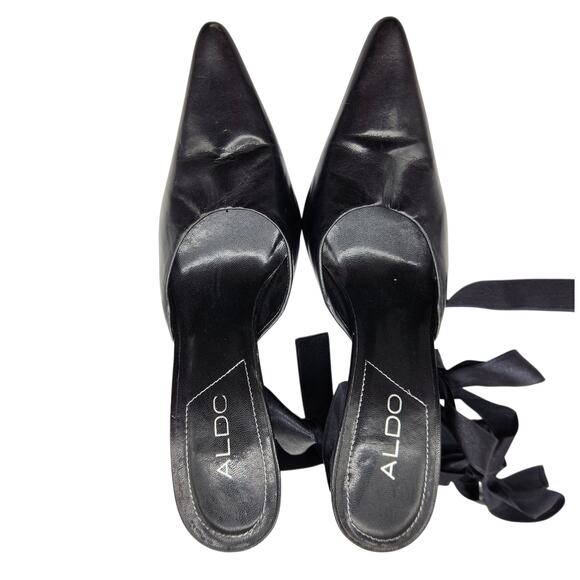 ALDO Black Satin Ribbon-Tie Heels – Size 39 (US 8.5) - Pointed Toe Y2K Chic - Picture 8 of 11